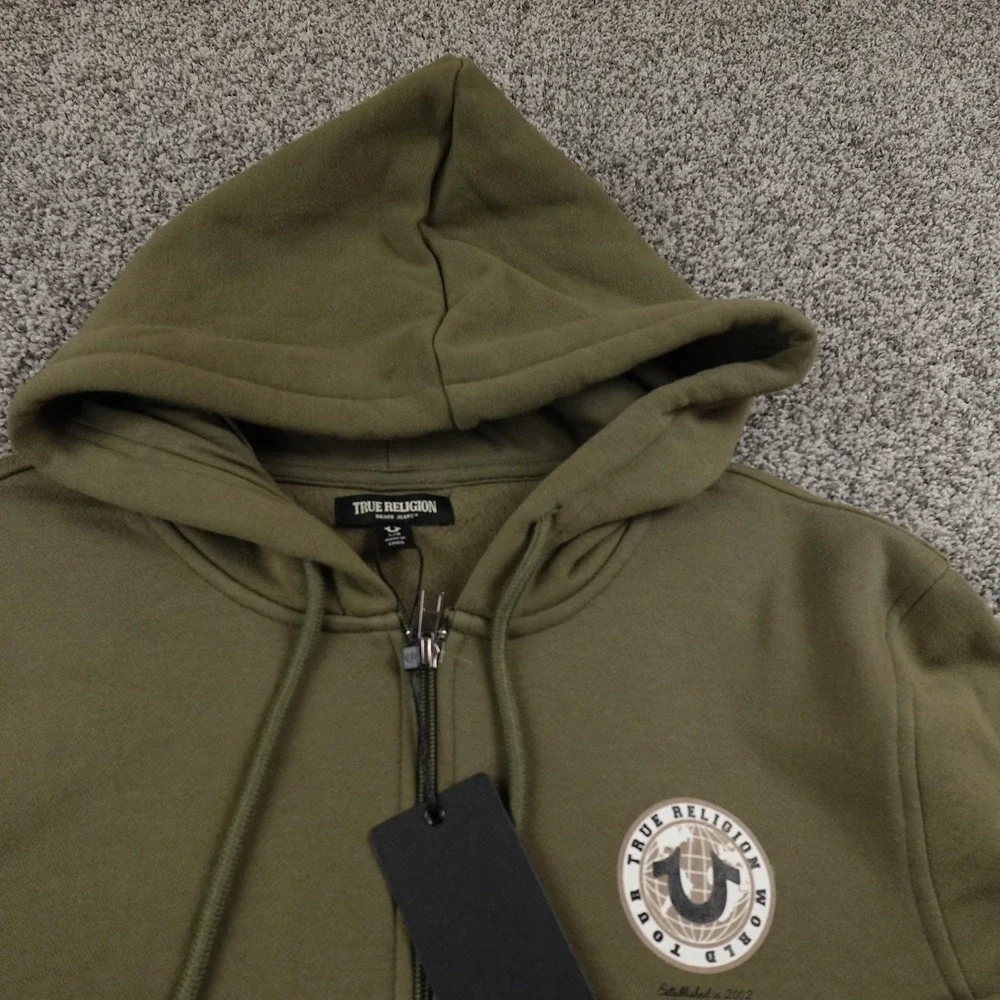 NEW True Religion Hoodie Mens L Green Buddha Graphic Full Zip Sweatshirt‎ Jacket
